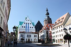 Lutherstadt Eisleben, town square with the town hall, Luther memorial and St. Andreas church